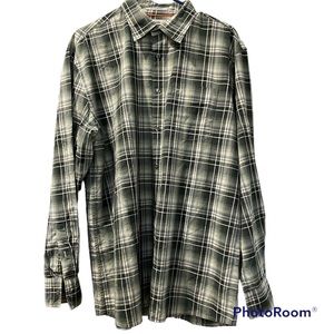 Faconnable Men’s Long Sleeve Shirt Button Up Plaid Green Cotton Large Like New
